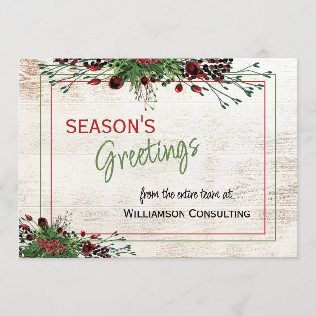 Custom Red Berries Green Holly Botanical Foliage Holiday Card (Front)