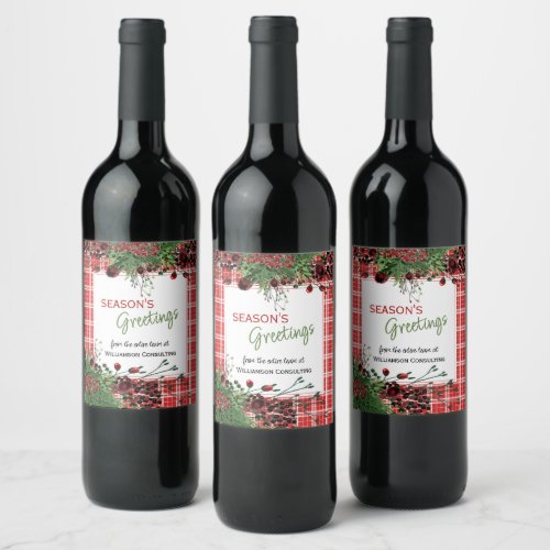 Custom Red Berries Green Holly Botanical Foliage Wine Label