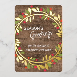 Custom Red Berries Green Holly Foliage Gold Foil Holiday Card