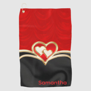 Custom Red Black and Gold Stylish Monogram Name  Golf Towel