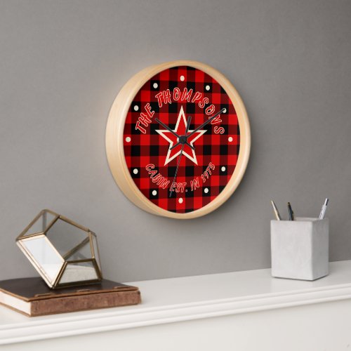 Custom Red Black Buffalo Check Plaid Pattern Clock