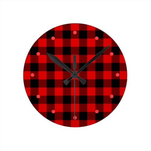 Custom Red Black Buffalo Check Plaid Pattern Round Clock