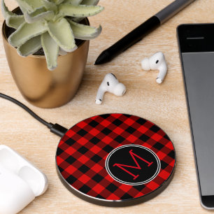 Custom Red Black Buffalo Lumberjack Check Plaid Wireless Charger