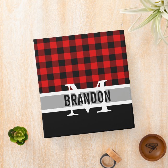 Custom Red Black Buffalo Lumberjack Pattern 3 Ring Binder (In Situ)