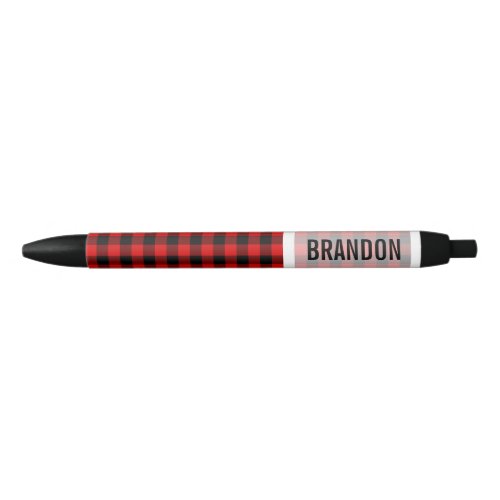 Custom Red Black Buffalo Lumberjack Pattern Black Ink Pen