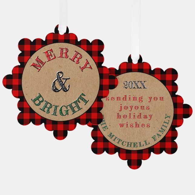 Custom Red Black Buffalo Lumberjack Plaid Pattern Ornament Card (Front/Back)