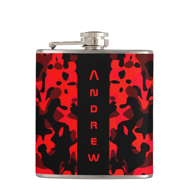 Custom Red Black Camouflage Masculine Flask (Front)