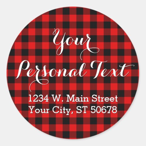 Custom Red Black Country Check Plaid Pattern Classic Round Sticker