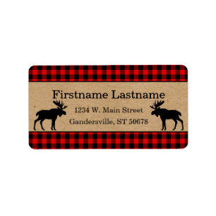 Custom Red Black Country Check Plaid Pattern Label