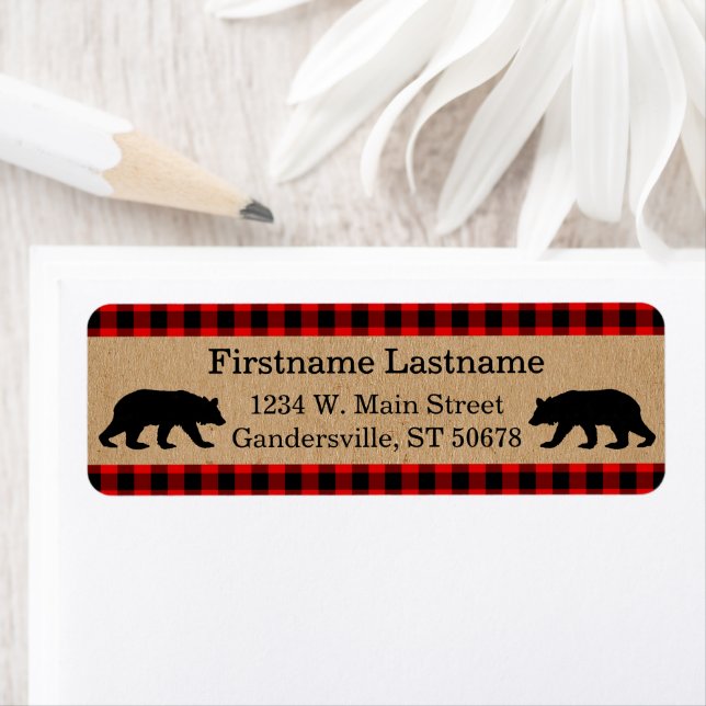 Custom Red Black Country Check Plaid Pattern Label (Insitu)