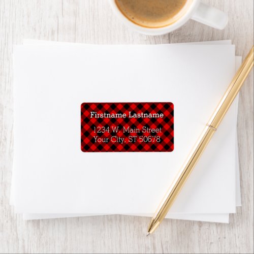 Custom Red Black Country Check Plaid Pattern Label