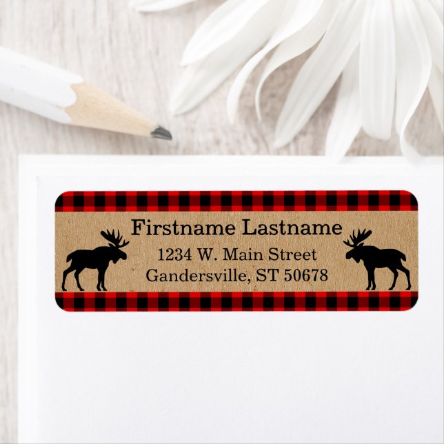 Custom Red Black Country Check Plaid Pattern Label (Insitu)