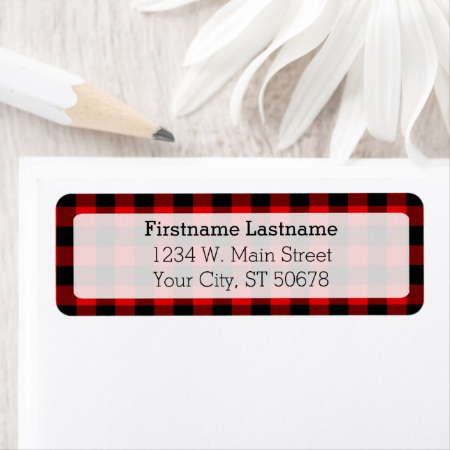 Custom Red Black Country Check Plaid Pattern Label (Insitu)