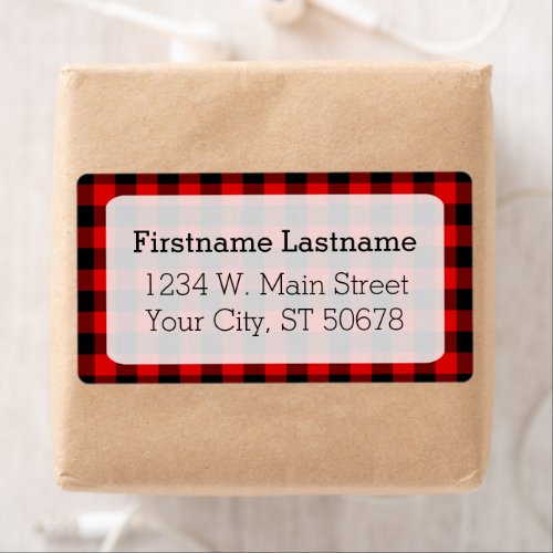 Custom Red Black Country Check Plaid Pattern Label