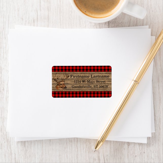 Custom Red Black Country Check Tartan Pattern Label (Insitu)