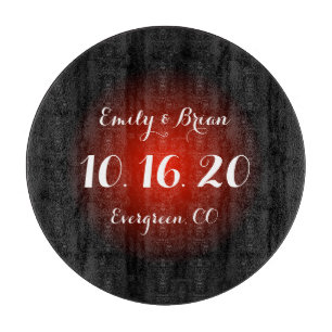 Custom red black glass wedding cutting board