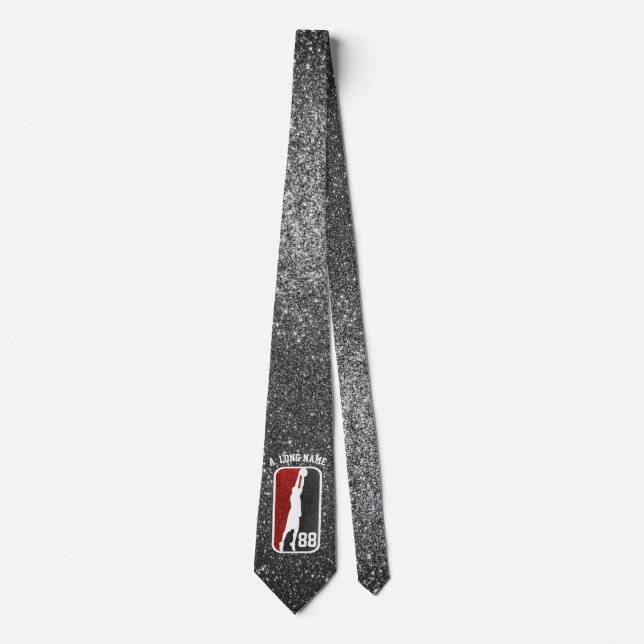 Custom Red & Black Glitter Basketball Player  Neck Tie (Front)