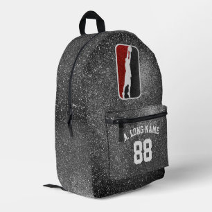Custom Red & Black Glitter Basketball Player  Printed Backpack