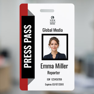 Custom Red & Black Media Pass Press ID Badge