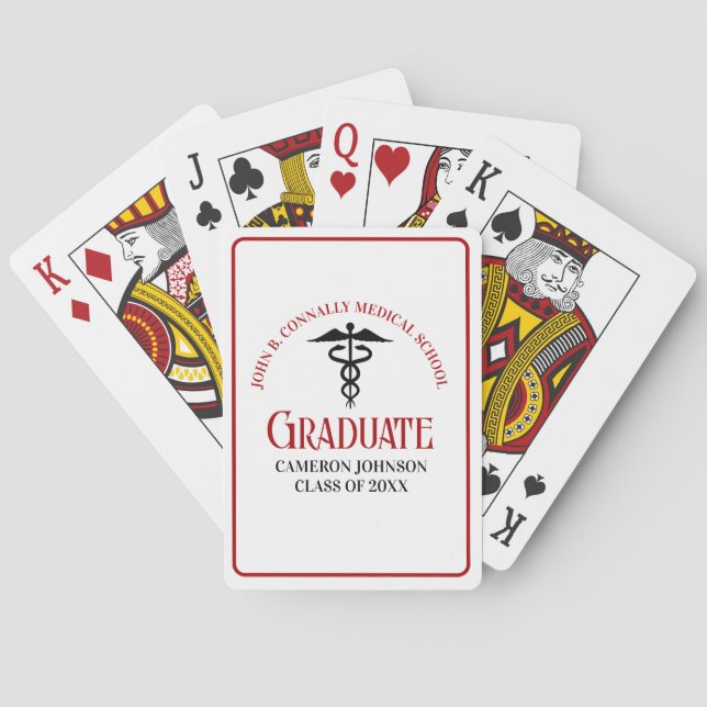 Custom Red Black Medical School Graduation Poker Cards (Back)