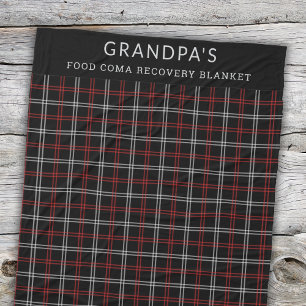 Custom Red Black Plaid Funny Grandpa Food Coma Fleece Blanket
