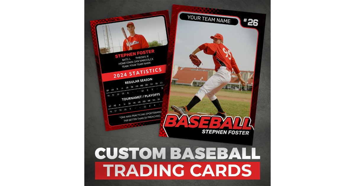 Custom Red & Black Pro Baseball Trading Card Stats | Zazzle