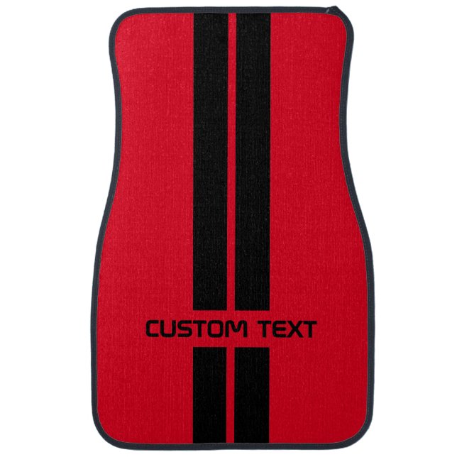 Custom Red & Black Racing Stripes Gift Car Floor Mat (Front)
