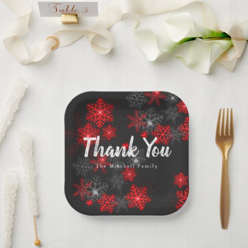 Custom Red Black snowflakes Christmas home needs Paper Plates