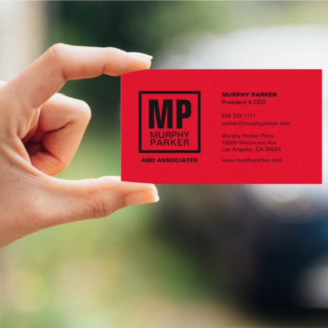 Custom Red Black Square Business Monogram Logo Business Card (Creator Uploaded)