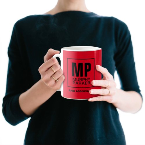 Custom Red Black Square Business Monogram Logo Coffee Mug
