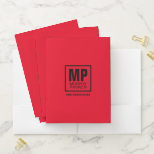 Custom Red Black Square Business Monogram Logo  Pocket Folder