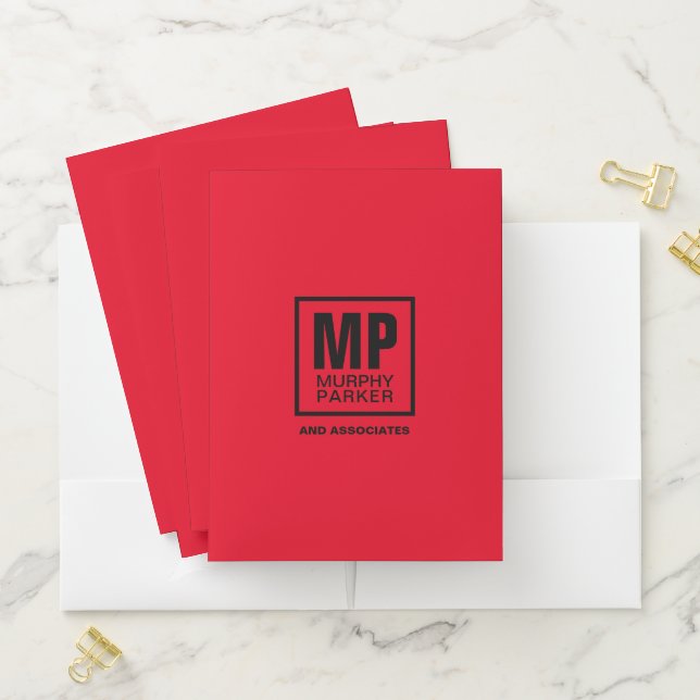 Custom Red Black Square Business Monogram Logo  Pocket Folder (In Situ)