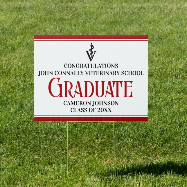 Custom Red Black Veterinary School Graduate Yard Sign (Insitu)