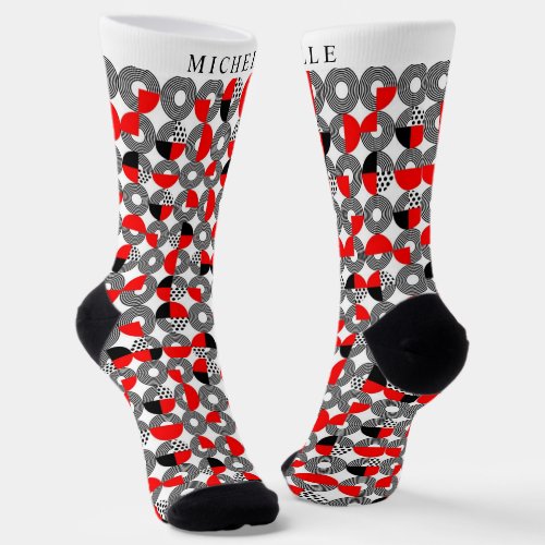 Custom Red Black White Geometric Pattern Socks