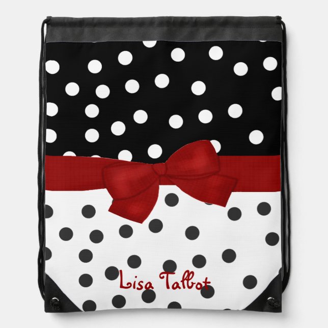 Custom Red, Black, & White Polka Dot Backpack (Front)