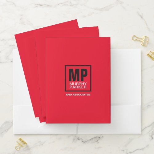 Custom Red Black White Square Monogram Logo Pocket Folder