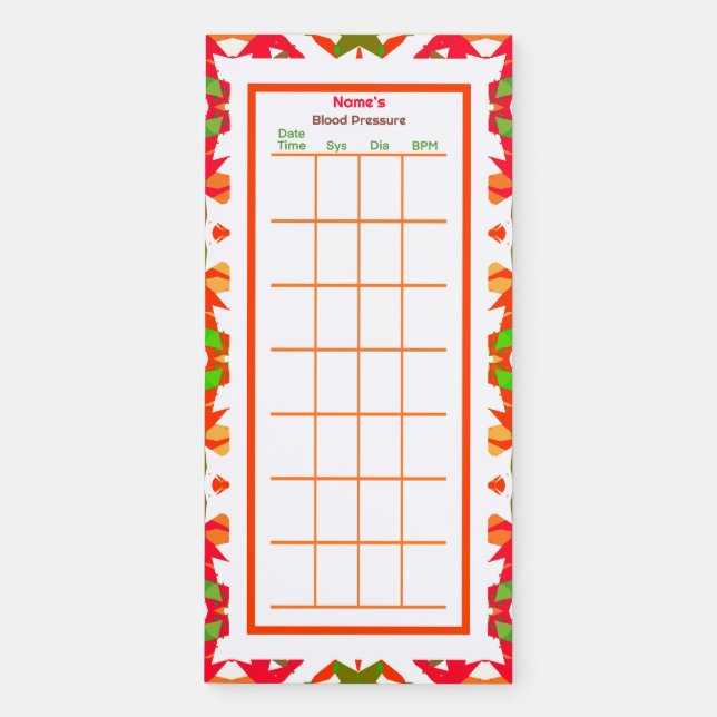 Custom Red Blood Pressure BPM Monitor Tracker Magnetic Notepad (Front)