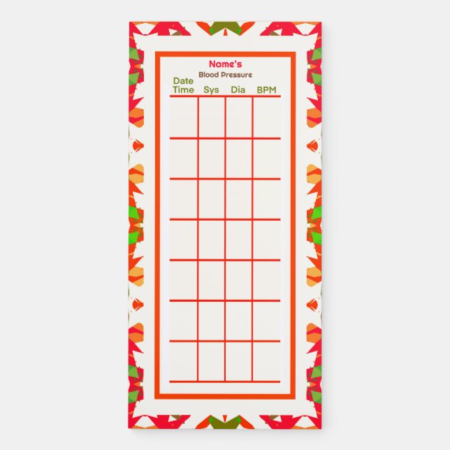 Custom Red Blood Pressure BPM Monitor Tracker Magnetic Notepad (Front)