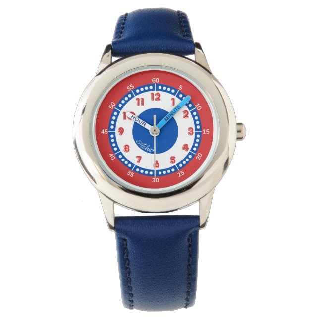 Custom Red & Blue Boys Learning Timepiece | Kids Watch (Front)