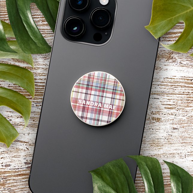 Custom Red Blue Green White Tartan Check Pattern PopSocket (Creator Uploaded)