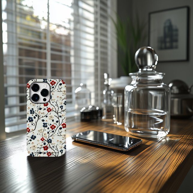 Custom Red, Blue, & White Embroidered Floral Quote Case-Mate iPhone Case (Creator Uploaded)