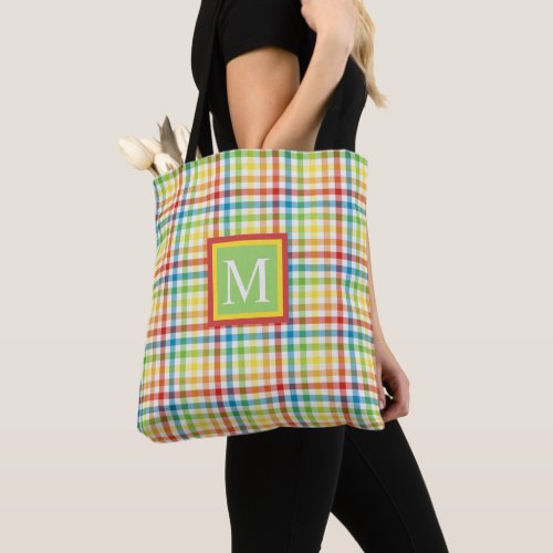 Custom Red Blue Yellow Green Checkered Pattern Tote Bag