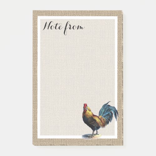 Custom Red Blue Yellow Rooster On Faux Jute Burlap Post_it Notes