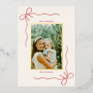 Custom Red Bow Family Christmas Photo Letter Gold Foil Holiday Card