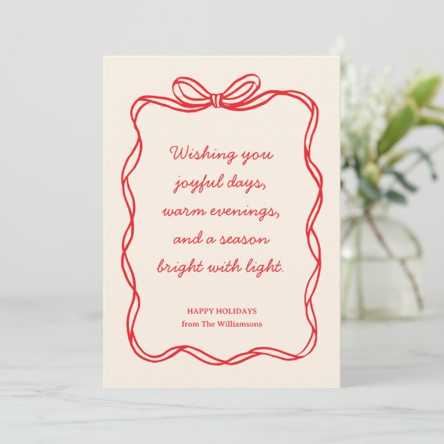 Custom Red Bow No Photo Christmas Letter Message Holiday Card (Standing Front)