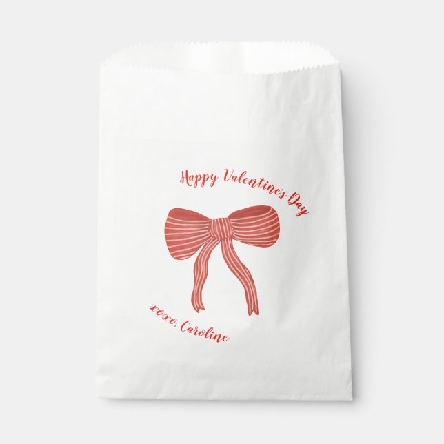 Custom Red Bow Personalized Valentine's Day  Favor Bag (Front)