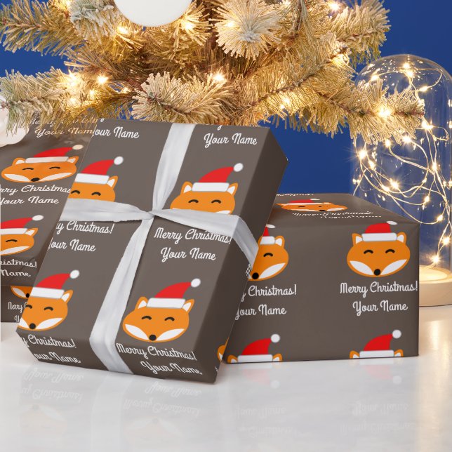 Custom red brown fox Merry Christmas kids Holiday Wrapping Paper (Holidays)