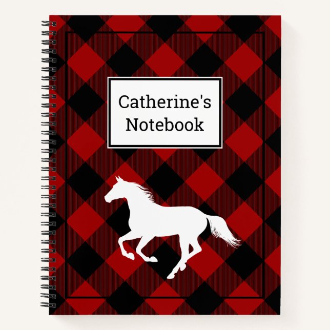 Custom Red Buffalo Plaid Horse Lover Notebook (Front)