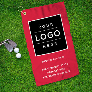 Custom Red Business Name and Logo Golf Towel