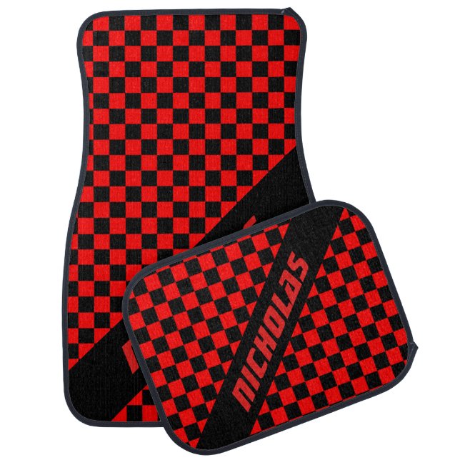 Custom Red Checkered Pattern Car Floor Mat (Set)
